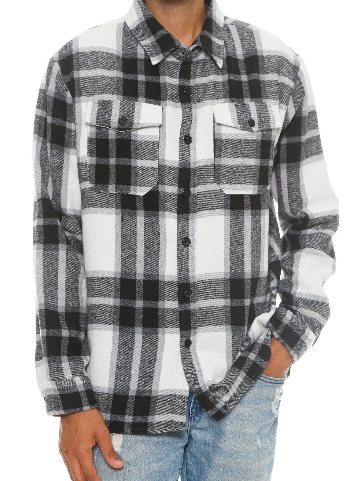 Men's Plaid Soft Flannel Shirt in Black/White - Tigbul's Variety Fashion Shop