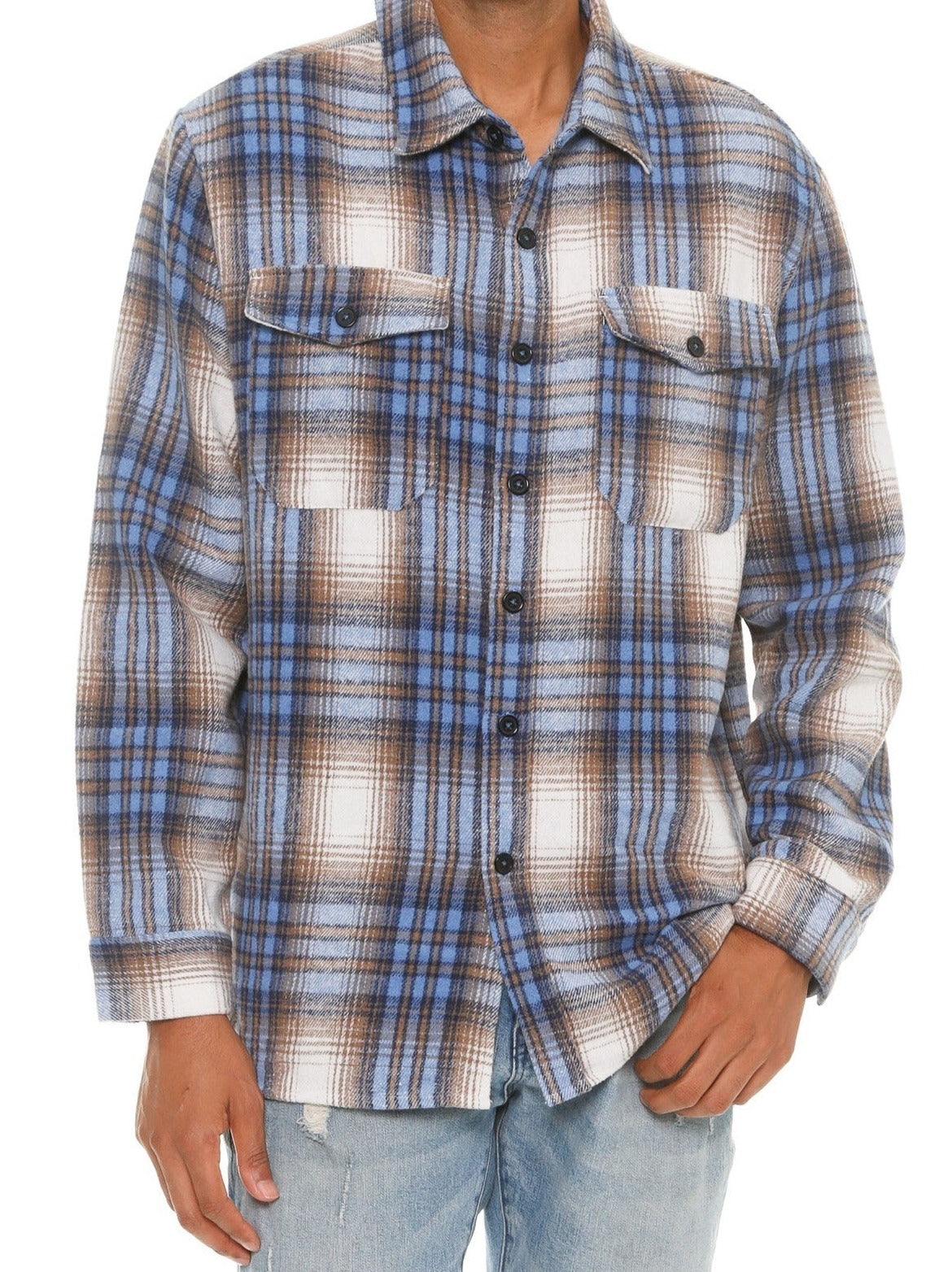 Men's Blue Plaid Soft Flannel Shirt - Tigbul's Variety Fashion Shop