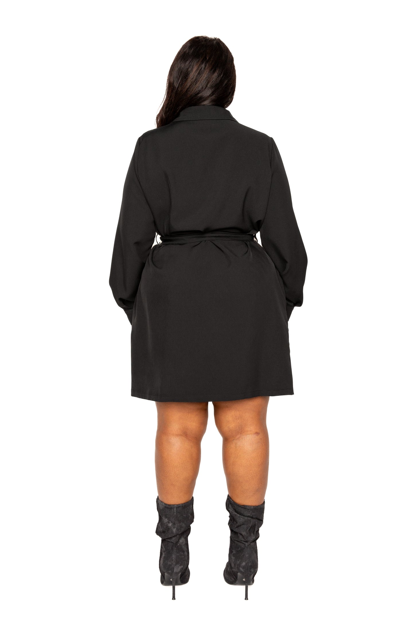Satin Effect Belted Jacket Dress - Tigbuls Variety Fashion