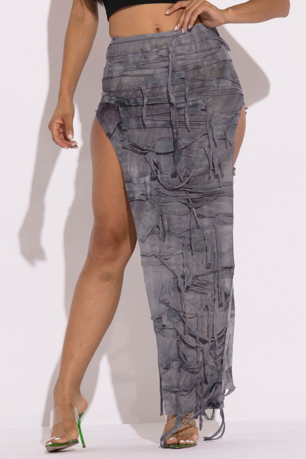 Distressed Thigh Slit Maxi Skirt - Tigbuls Variety Fashion