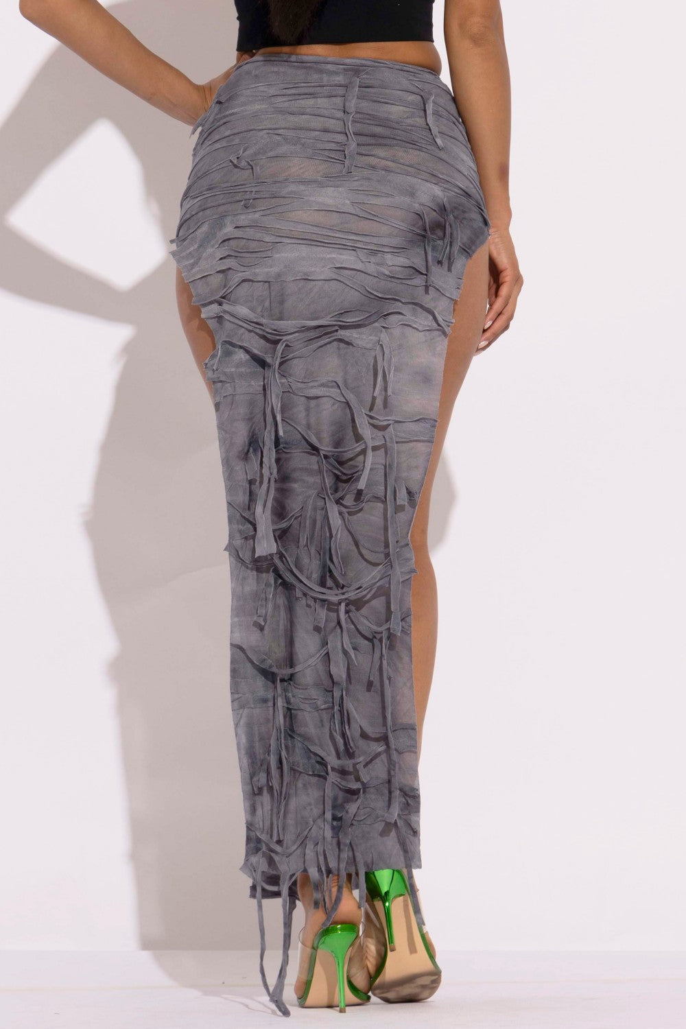 Distressed Thigh Slit Maxi Skirt - Tigbuls Variety Fashion