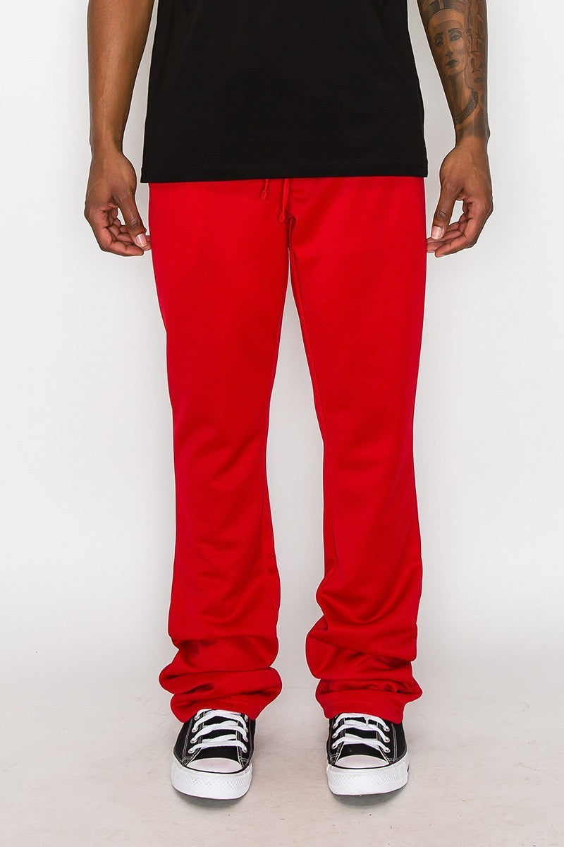 Solid Flare Stacked Track Pants, Red - Tigbul's Variety Fashion Shop