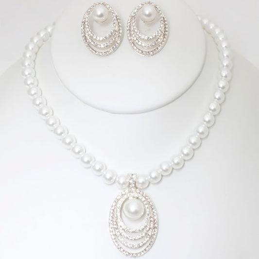Rhinestone Pearl Necklace And Earring Set - Tigbul's Variety Fashion Shop