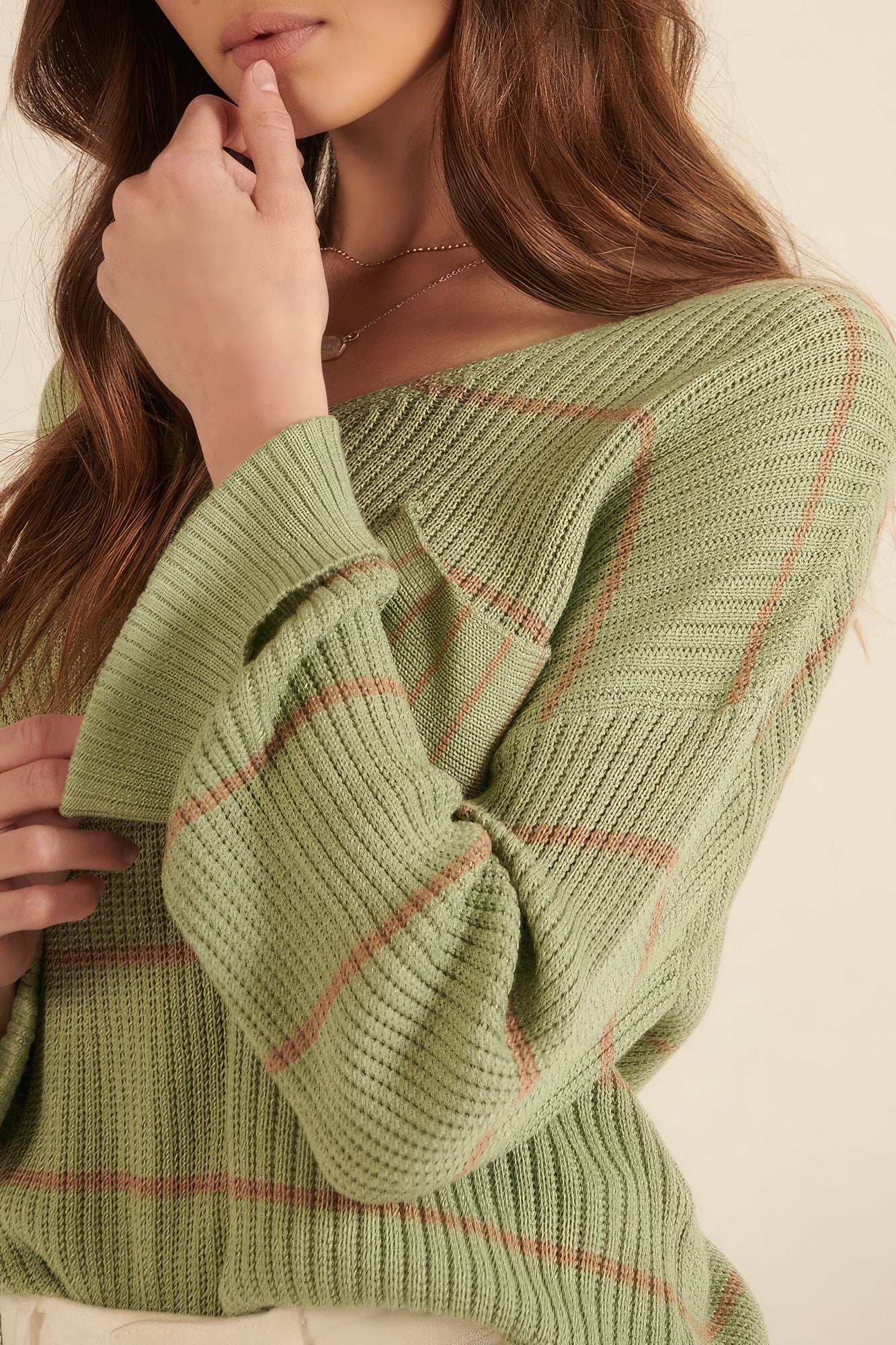 Green Striped Rib-knit Oversized Pocket Sweater - Tigbul's Variety Fashion Shop