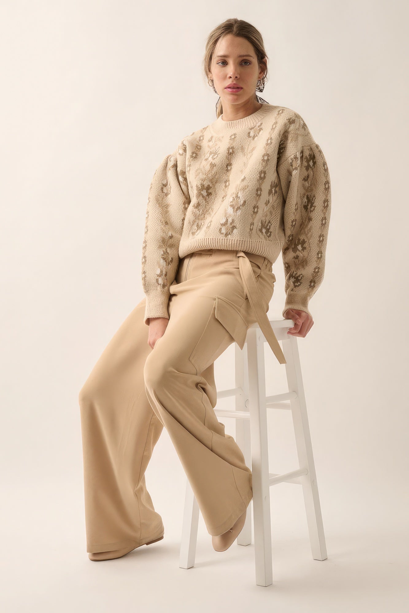Floral Round Neck Long Sleeve Relax Fit Sweater - Tigbul's Variety Fashion Shop