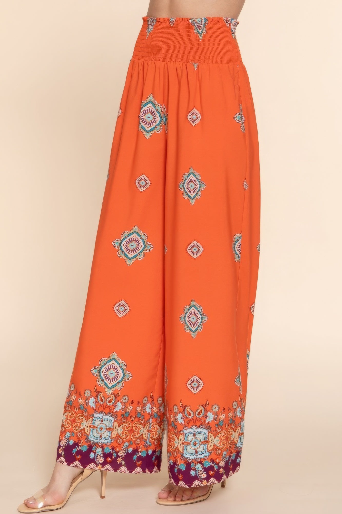 Wide Leg Border Print Woven Pants - Tigbul's Variety Fashion Shop