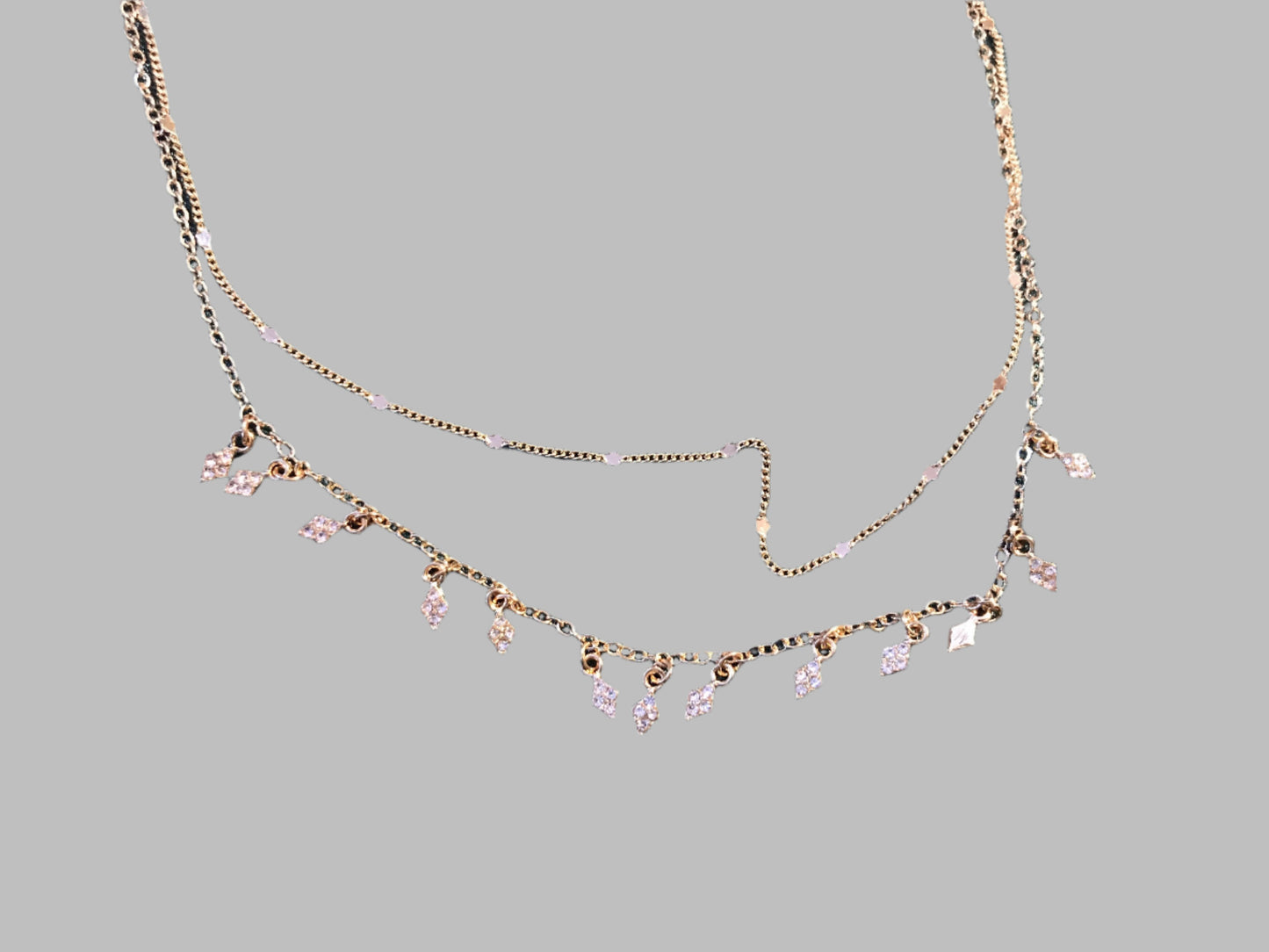 Charm Chain Necklace With Small Rhinestones Gold Tone 17" - Tigbul's Variety Fashion Shop