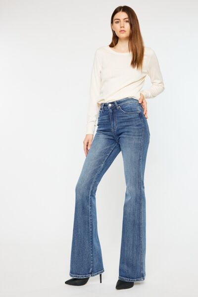 Kancan Cat's Whiskers High Waist Flare Med. Blue Jeans - Tigbul's Variety Fashion Shop