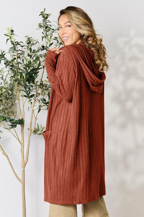Ribbed Open Front Long Sleeve Cardigan - Tigbuls Variety Fashion