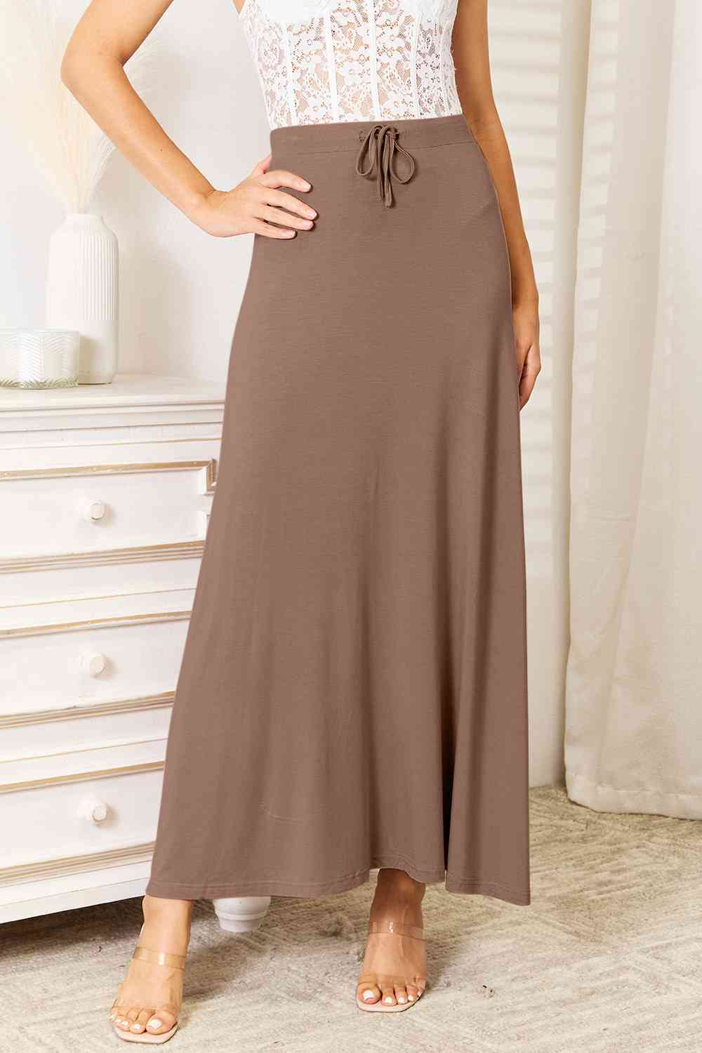 Soft Rayon Drawstring Waist Maxi Skirt Rayon - Tigbul's Variety Fashion Shop