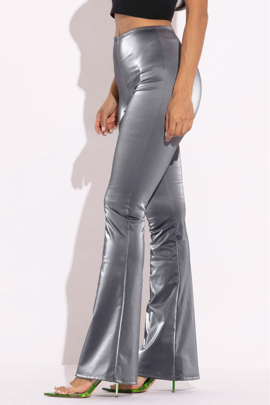 Gray Velvet PU Flared Pants - Tigbul's Variety Fashion Shop