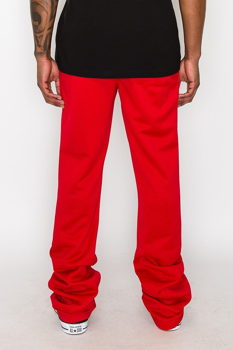 Solid Flare Stacked Track Pants, Red - Tigbul's Variety Fashion Shop