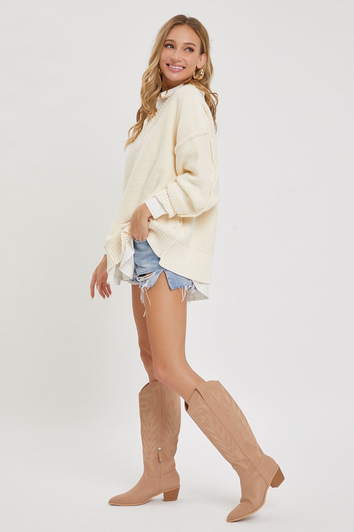 V Neck Oversized Sweater - Tigbul's Variety Fashion Shop