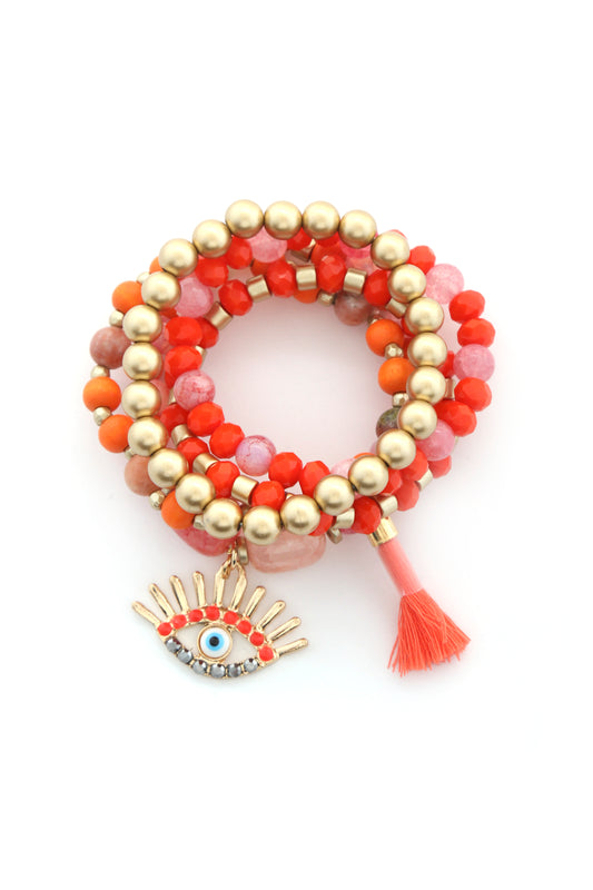 Evil Eye Bead Tassel Bracelet Set - Tigbul's Variety Fashion Shop