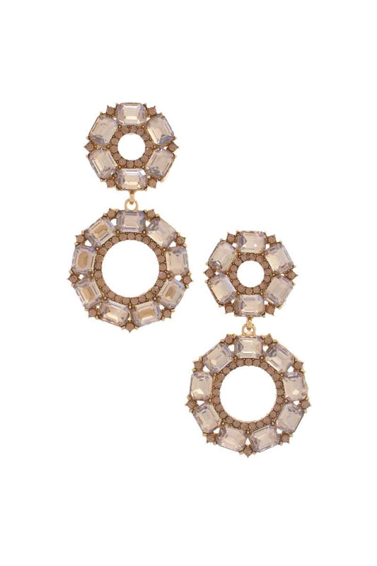 Double Circle Rhinestone Earrings 2 1/2" - Tigbul's Variety Fashion Shop