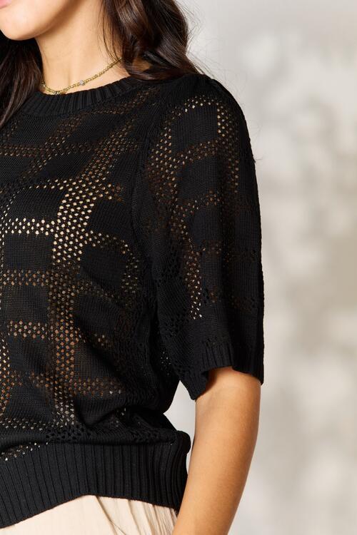 Double Take Ribbed Trim Round Neck Knit Top - Tigbuls Variety Fashion