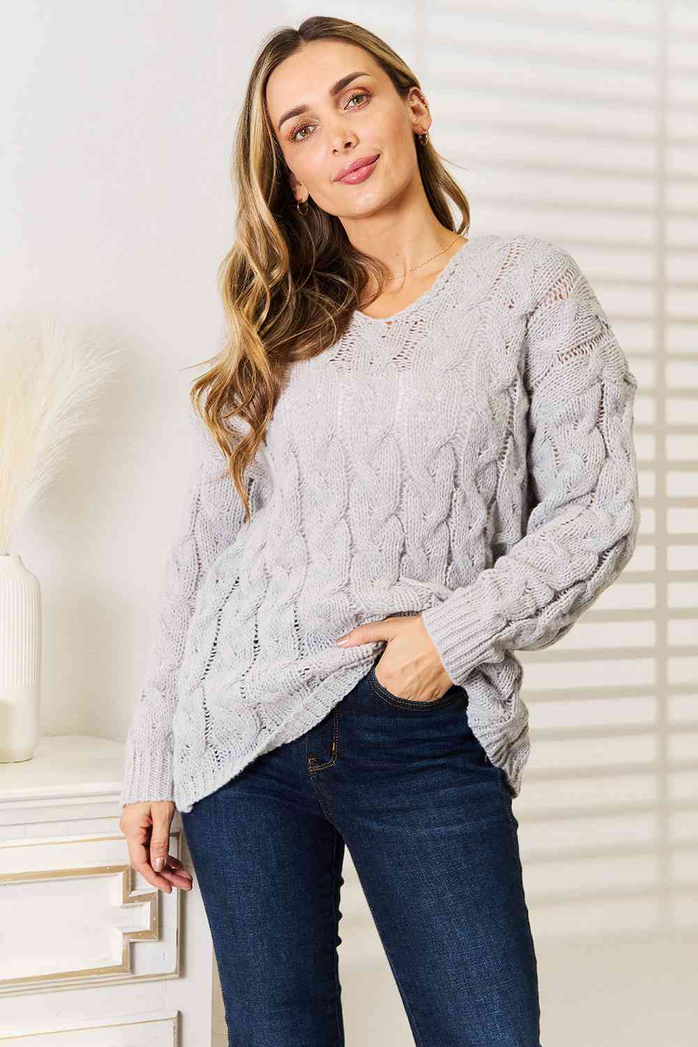 Woven Right Cable-Knit Hooded Sweater - Tigbuls Variety Fashion