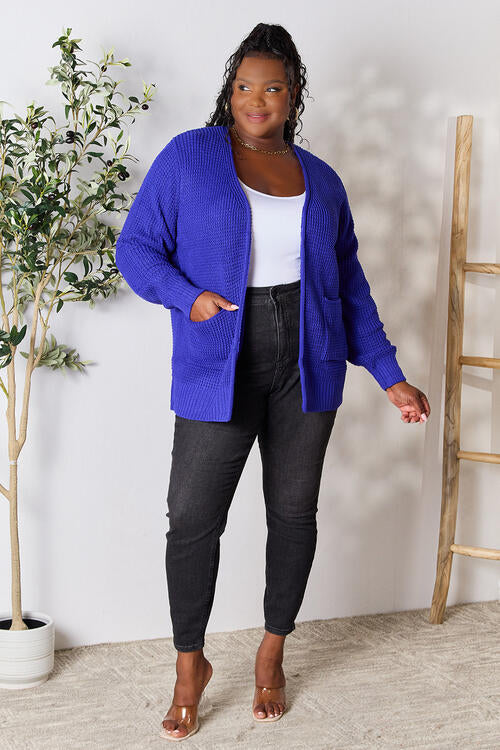 Bright Blue Waffle-Knit Open Front Cardigan - Tigbuls Variety Fashion