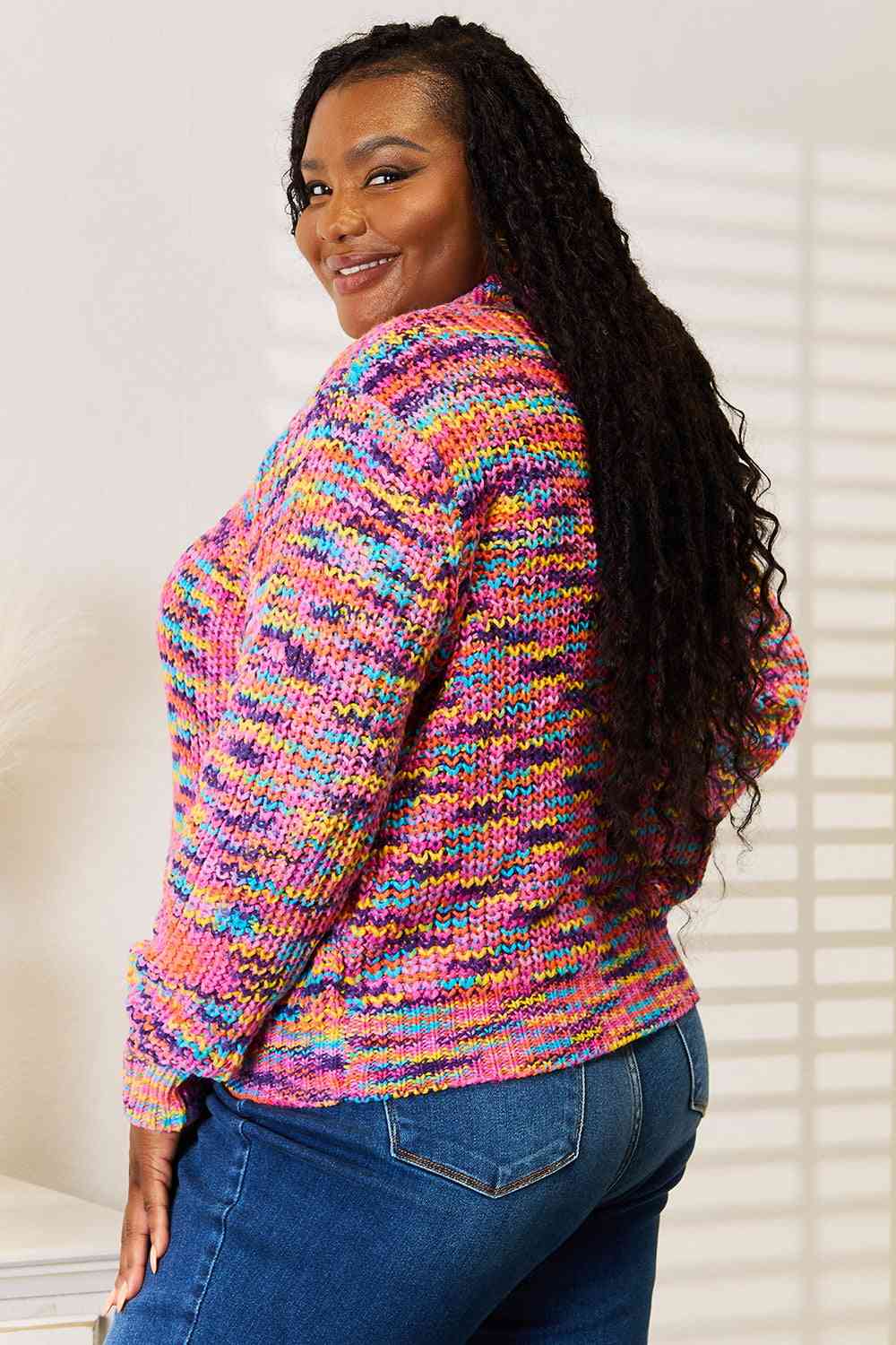 Pink Multicolor V-Neck Long Sleeve Cardigan - Tigbul's Variety Fashion Shop