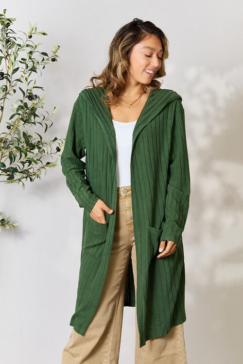 Ribbed Open Front Long Sleeve Cardigan - Tigbuls Variety Fashion