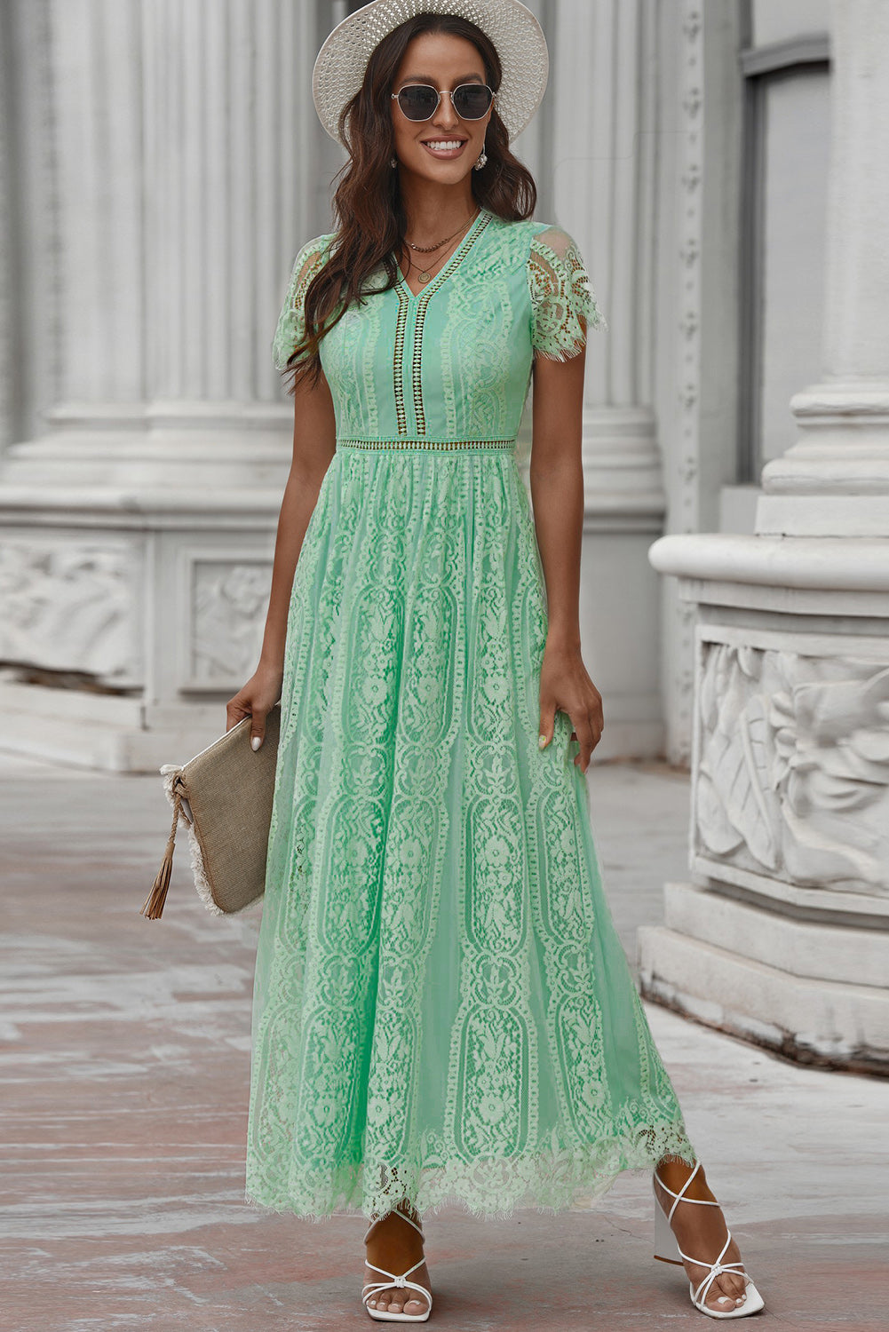 Scalloped Trim Lace Plunge Dress - Tigbul's Fashion