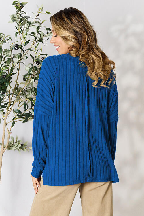 Ribbed Round Neck Long Sleeve T-Shirt - Tigbuls Variety Fashion