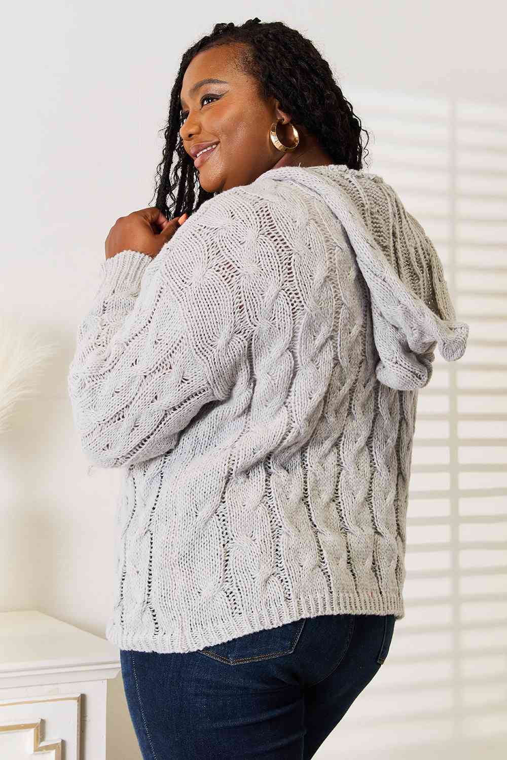 Woven Right Cable-Knit Hooded Sweater - Tigbuls Variety Fashion