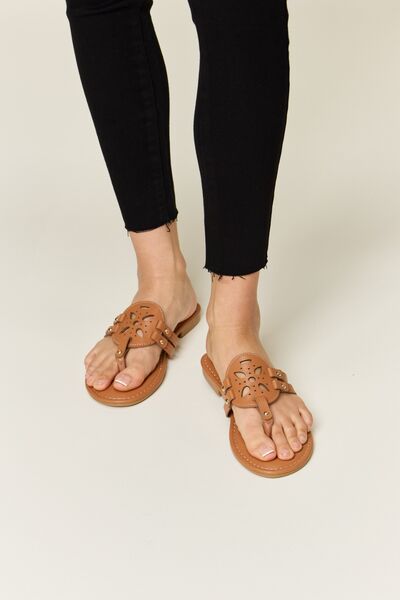 Tan Cutout PU Leather Open Toe Sandals - Tigbul's Variety Fashion Shop