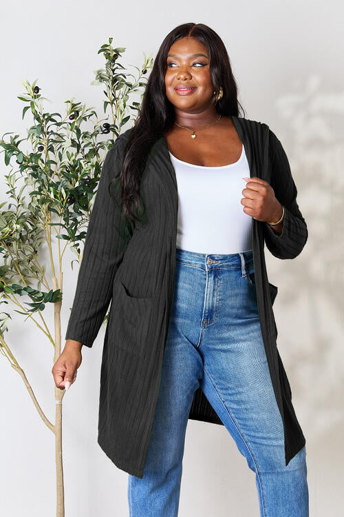 Ribbed Open Front Long Sleeve Cardigan - Tigbuls Variety Fashion