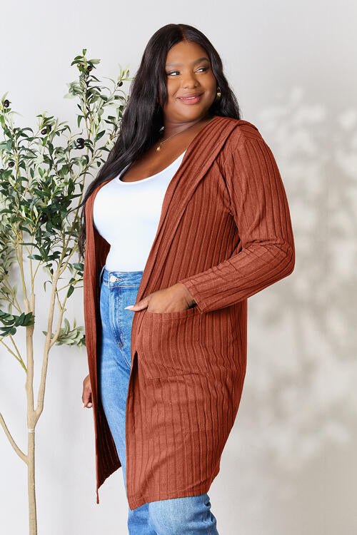 Ribbed Open Front Long Sleeve Cardigan - Tigbuls Variety Fashion
