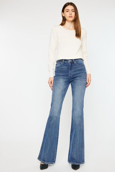 Kancan Cat's Whiskers High Waist Flare Med. Blue Jeans - Tigbul's Variety Fashion Shop