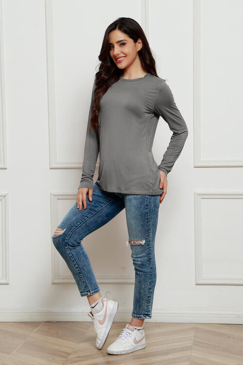Round Neck Long Sleeve Top - Tigbuls Variety Fashion