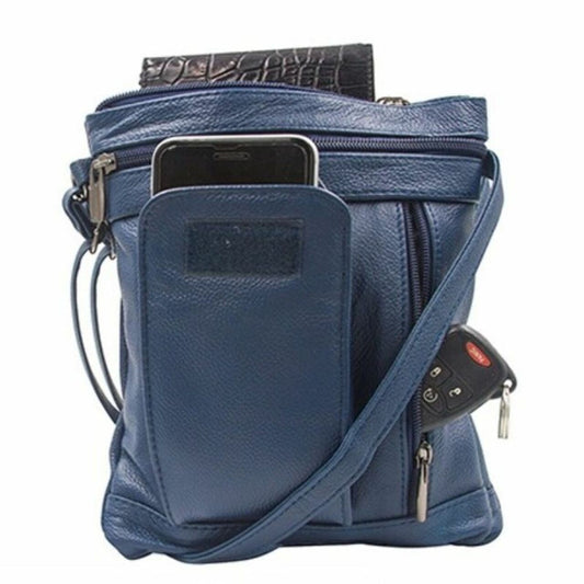 Leather Crossbody Handbag With Outside Pockets - Clickplaylisten