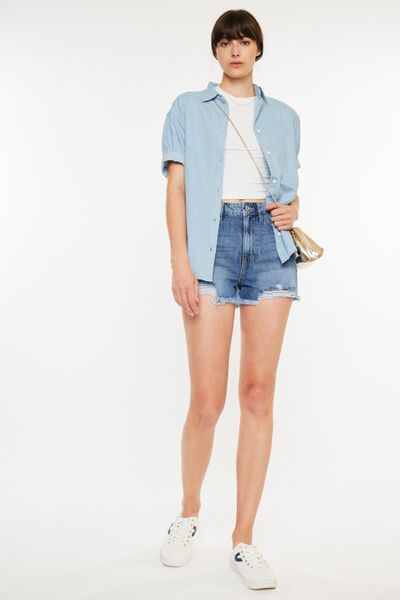 Kancan Distressed Raw Hem High Waist Denim Shorts - Tigbul's Variety Fashion Shop