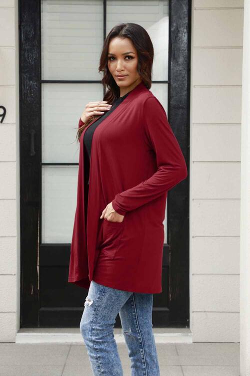 Open Front Long Sleeve Cardigan with Pockets - Tigbuls Variety Fashion
