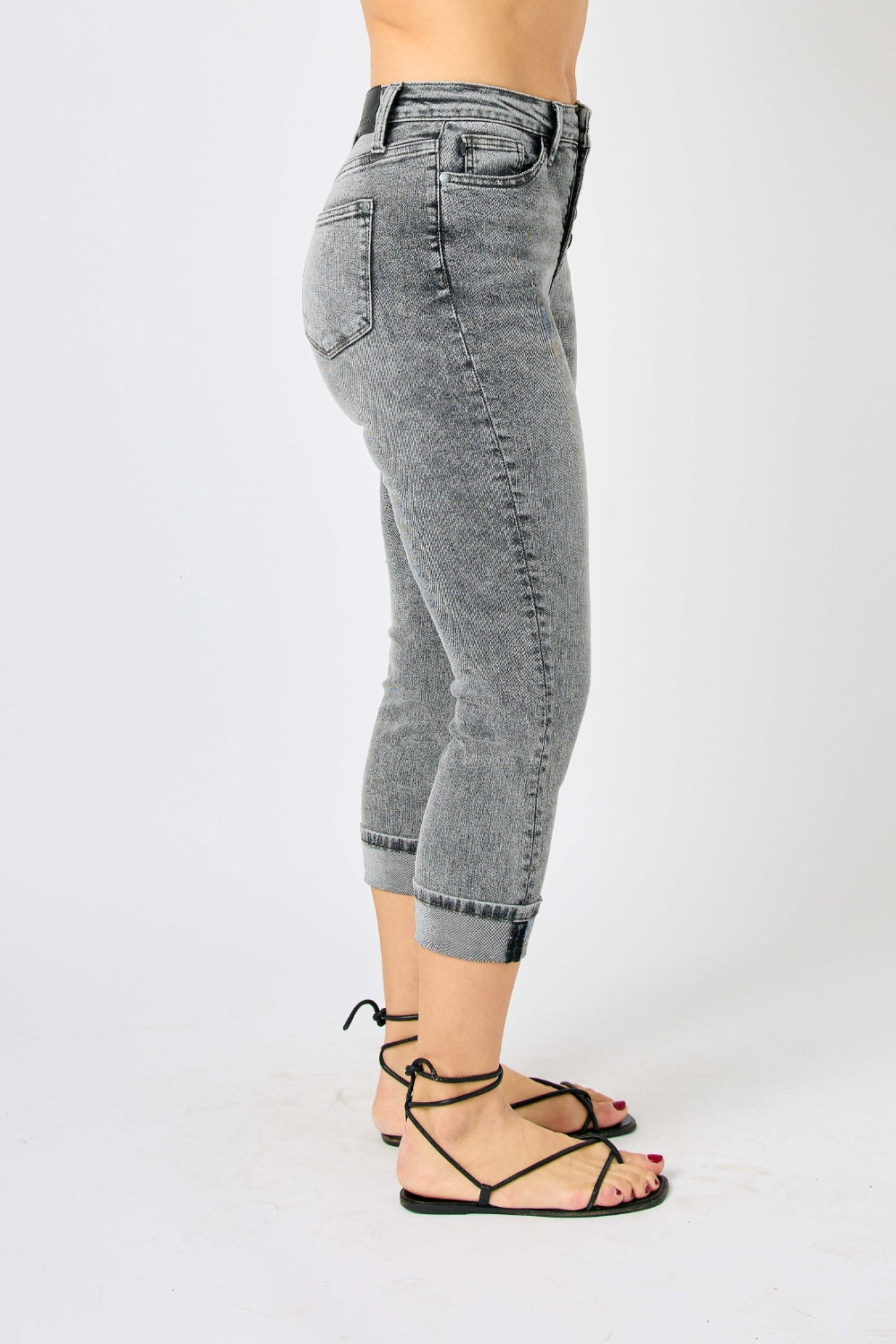 Judy Blue Full Run Size Button Fly High Waist Cuffed Capris - Tigbul's Variety Fashion Shop