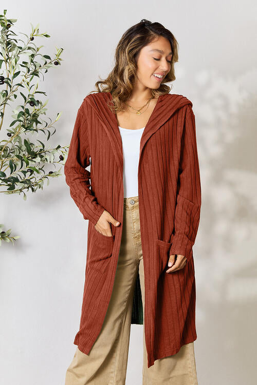Ribbed Open Front Long Sleeve Cardigan - Tigbuls Variety Fashion