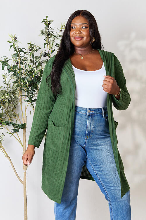 Ribbed Open Front Long Sleeve Cardigan - Tigbuls Variety Fashion