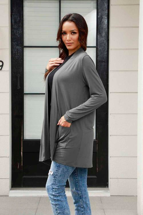 Open Front Long Sleeve Cardigan with Pockets - Tigbuls Variety Fashion