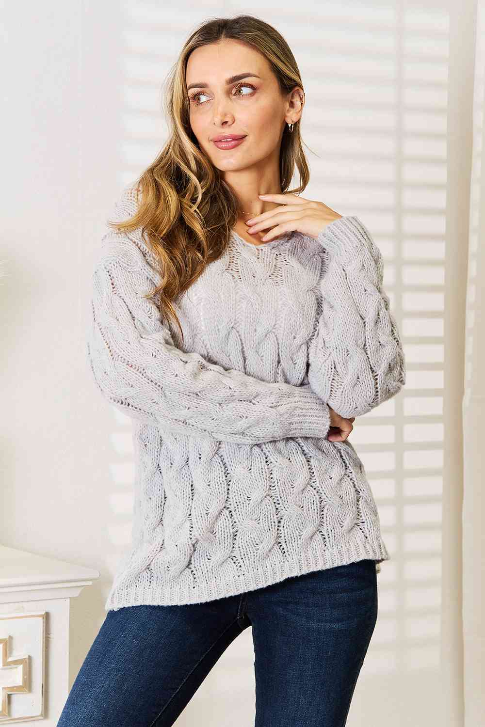 Woven Right Cable-Knit Hooded Sweater - Tigbuls Variety Fashion