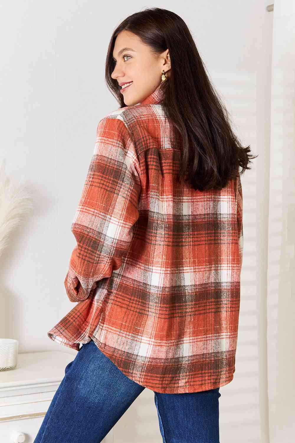 Double Take Plaid Collared Neck Long Sleeve Shirt - Tigbuls Variety Fashion