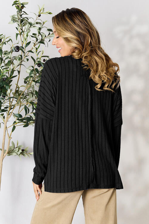Ribbed Round Neck Long Sleeve T-Shirt - Tigbuls Variety Fashion