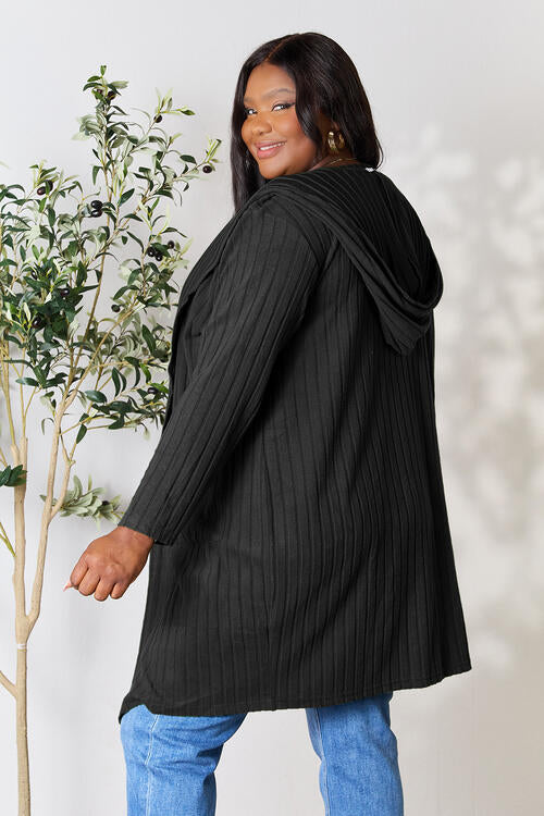 Ribbed Open Front Long Sleeve Cardigan - Tigbuls Variety Fashion