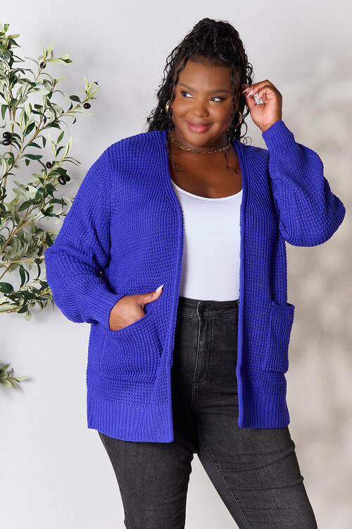 Bright Blue Waffle-Knit Open Front Cardigan - Tigbuls Variety Fashion