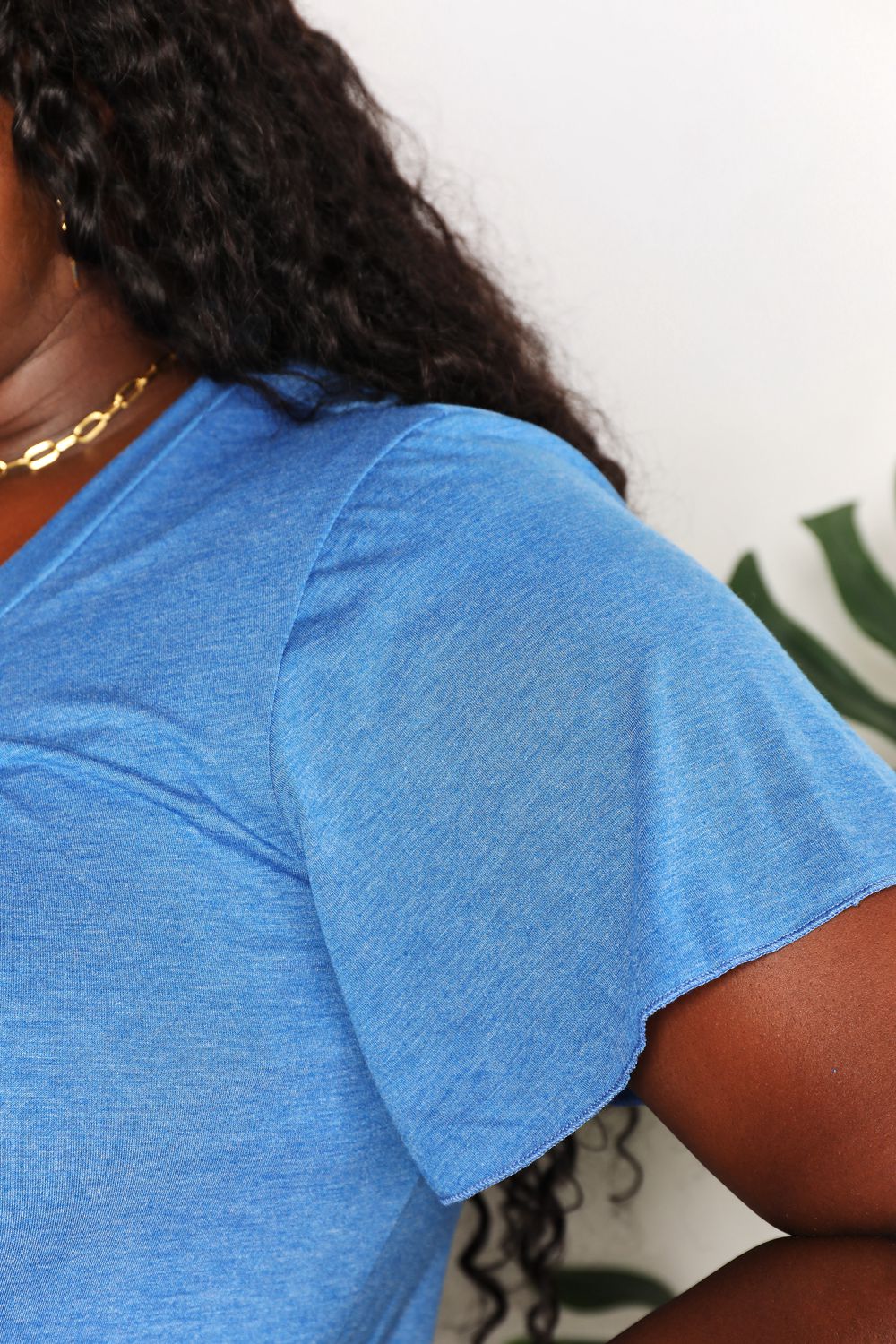 Double Take Ruched V-Neck Short Sleeve T-Shirt - Tigbuls Variety Fashion