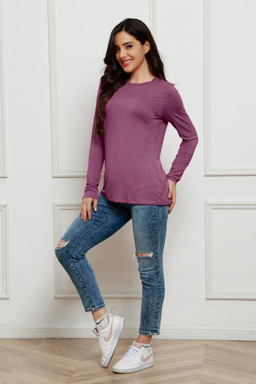 Round Neck Long Sleeve Top - Tigbuls Variety Fashion
