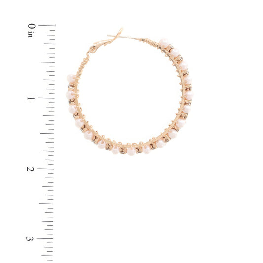 Pearl Bead Rhinestone Wire Wrapped Hoop Earring - Tigbul's Variety Fashion Shop