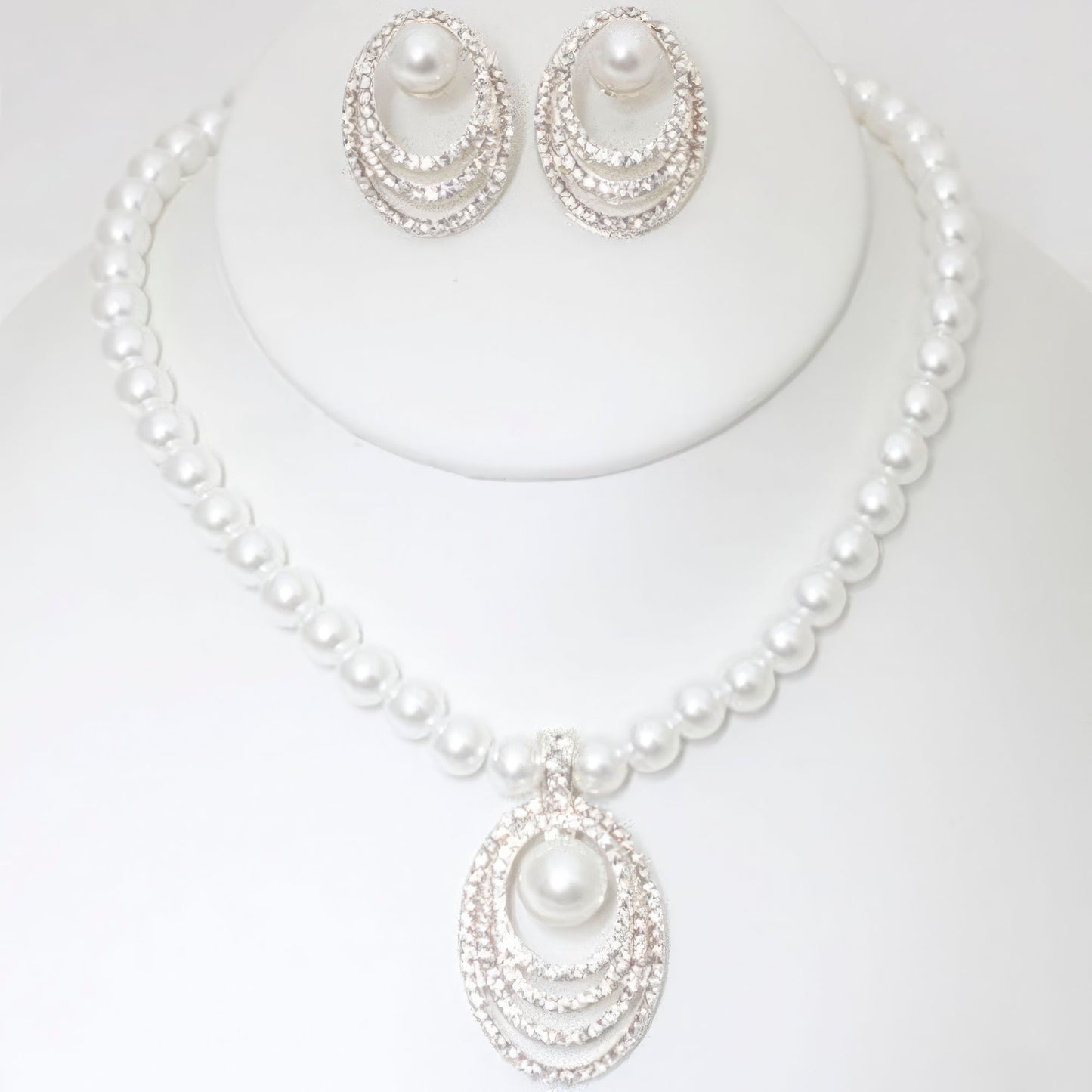 Rhinestone Pearl Necklace And Earring Set - Tigbul's Variety Fashion Shop