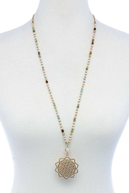 Stylish Sunflower Pendant Beaded Necklace - Tigbul's Variety Fashion Shop