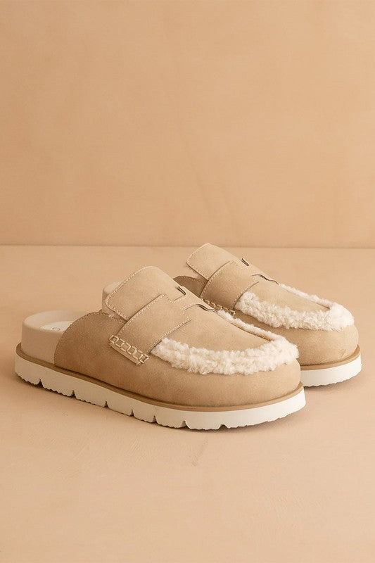 AVALON-SUEDE SHEARLING LOAFER MULE - Tigbul's Variety Fashion Shop